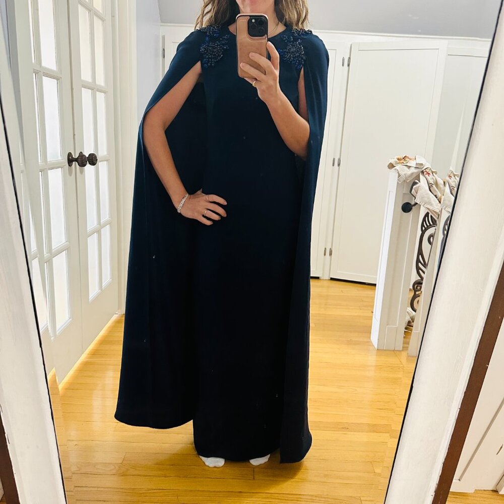 Marchesa Notte Embellished Cape Gown